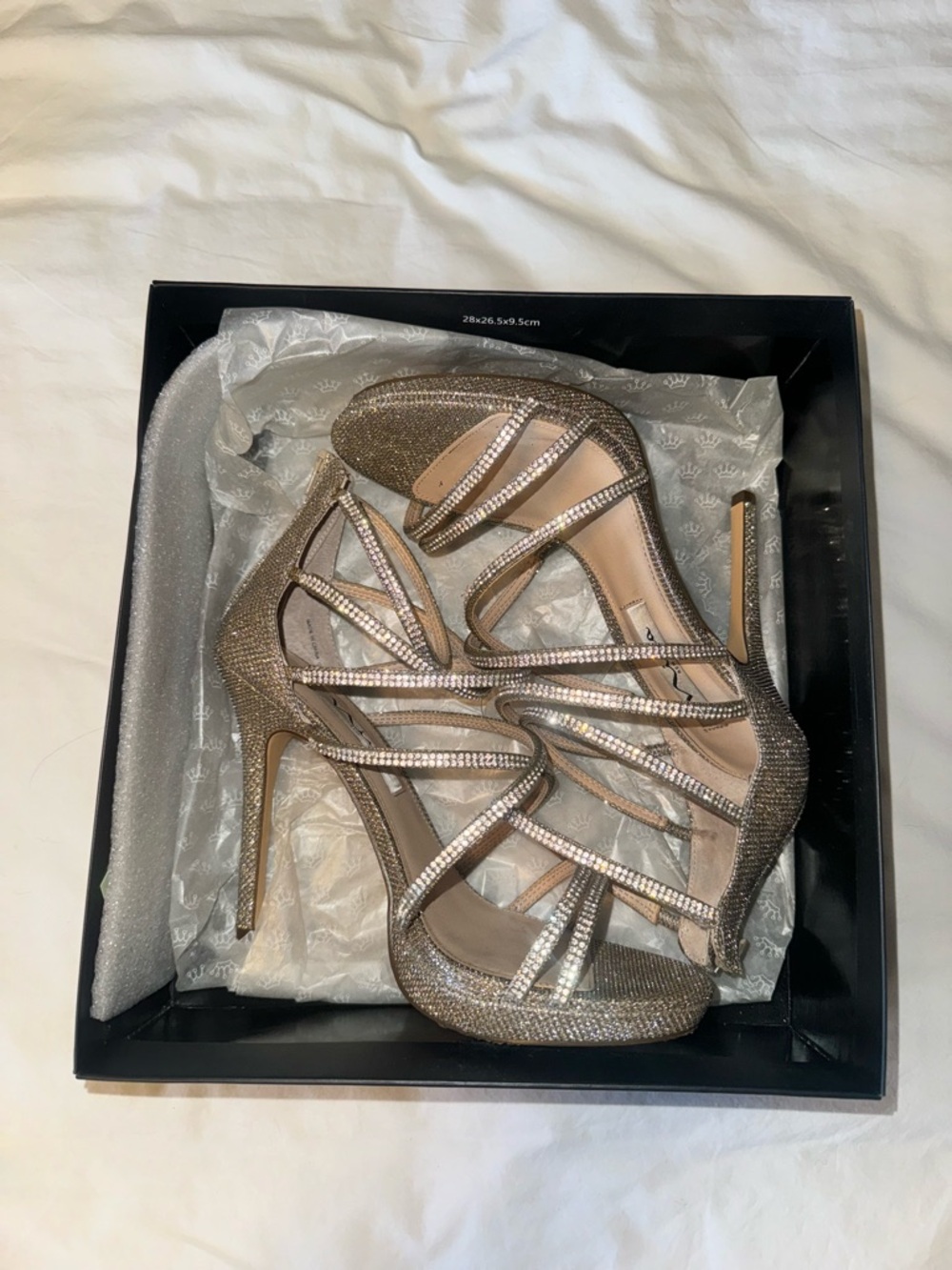 Nina Metallic Champagne Rhinestone Strappy High Heels